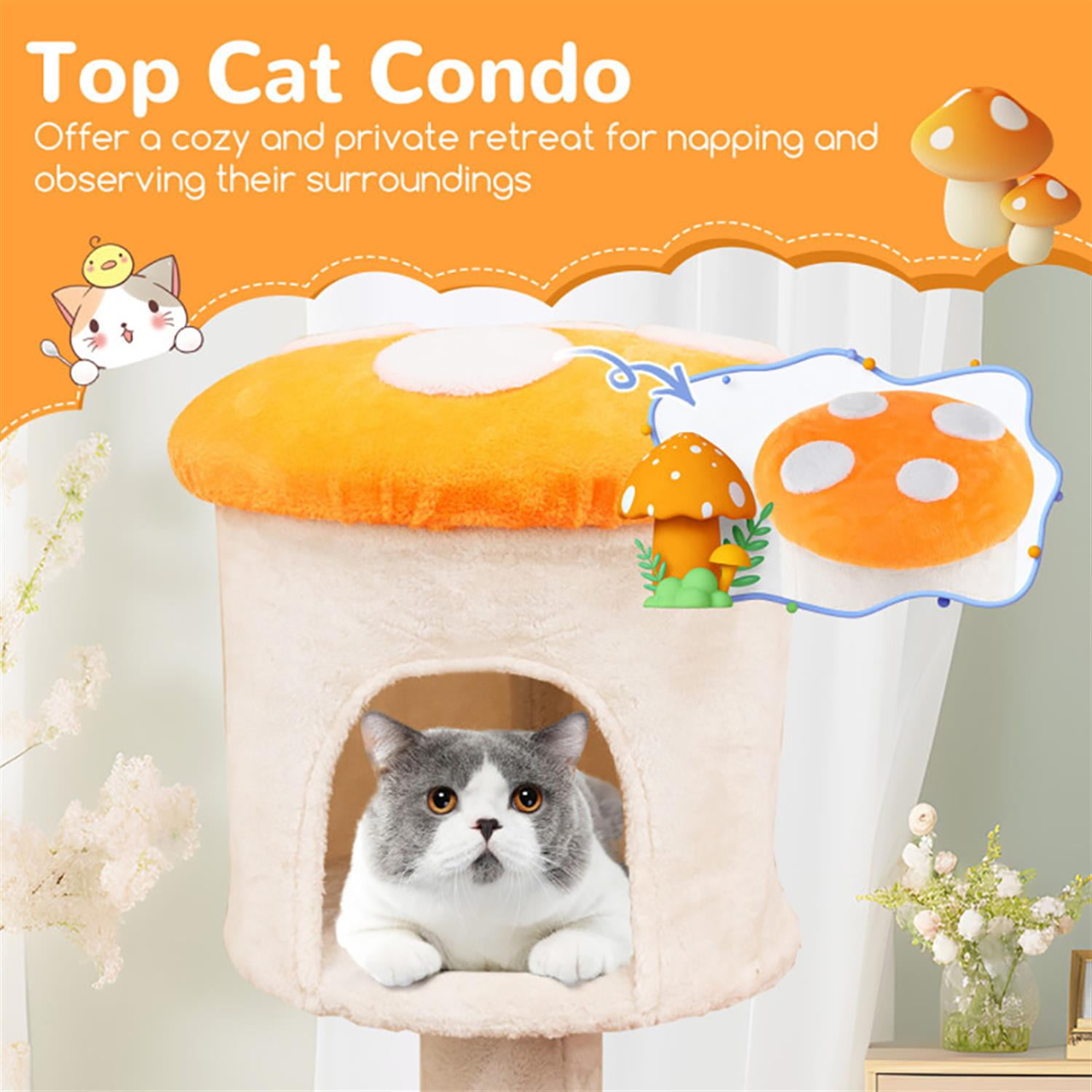 Kadyn 48" Cat Tree Tower with Cute Condo for Indoor Cats, Cat Tree House with Scratching Posts and Dangling Ball, Multicolor