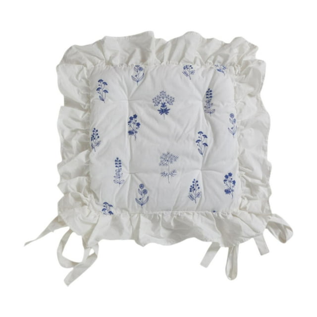 Cojín de silla con volantes, cojín floral, elegante y suave, con lazos, asiento cuadrado Flor azul
