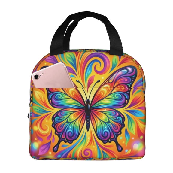 Butterfly Insulated Lunch Bag Box For Women Cooler Thermal Waterproof Reusable Tote Bag With Big Pocket For Work Office Picnic