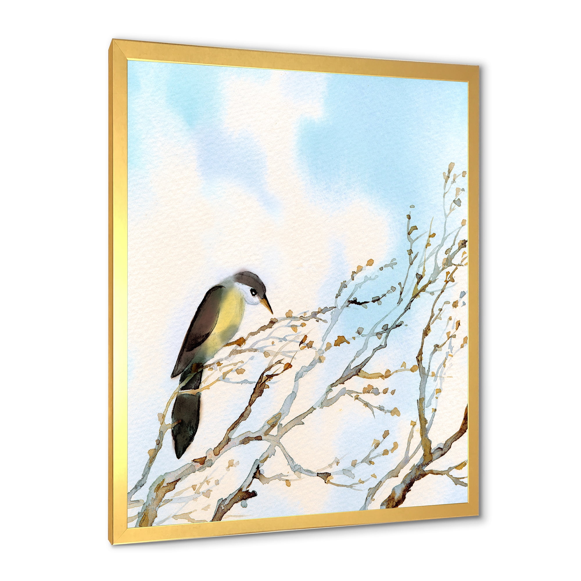 Designart 'Bird Sitting On Old Bare Tree With Blue Cloudy Sky' Traditional Framed Art Print