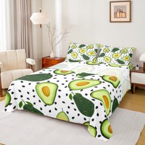 jejeloiu Avocado Full Size Sheets,Green Fruit Bed Sheets,Black Geometric Dots Sheet Sets For Kids,Breathable Home Decor,4pcs