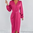 thumbnail image 6 of Enjoytime Long Dresses for Women Solid Color V-Neck Long Sleeve Satin Party Dress Elegant Fashion Wedding Guest Dresses, 6 of 8