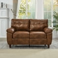 thumbnail image 3 of 59" Breathable Faux Leather Small Loveseat Couch, 2 Seater Sofa with Storage Space, Comfortable Loveseat with Wide Armrest for Living Room, Brown, 3 of 6