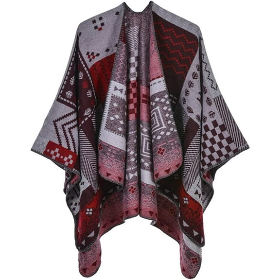 PIKADINGNIS Women Shawl Wraps Plaid Poncho Open Front Sweater Cardigan Cape Fleece Scarf Coat Office Blanket