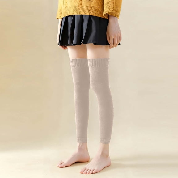 VONCOS Womens Cotton Thigh High Leg Warmers Beige, Over The Knee Ribbed Socks, Breathable One Size Slouchy Knit Socks,Size Free Size