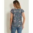 thumbnail image 4 of Unique Bargains Women's Square Neck Floral Ruffle Sleeve Chiffon Blouse Top XL Grey Blue, 4 of 6