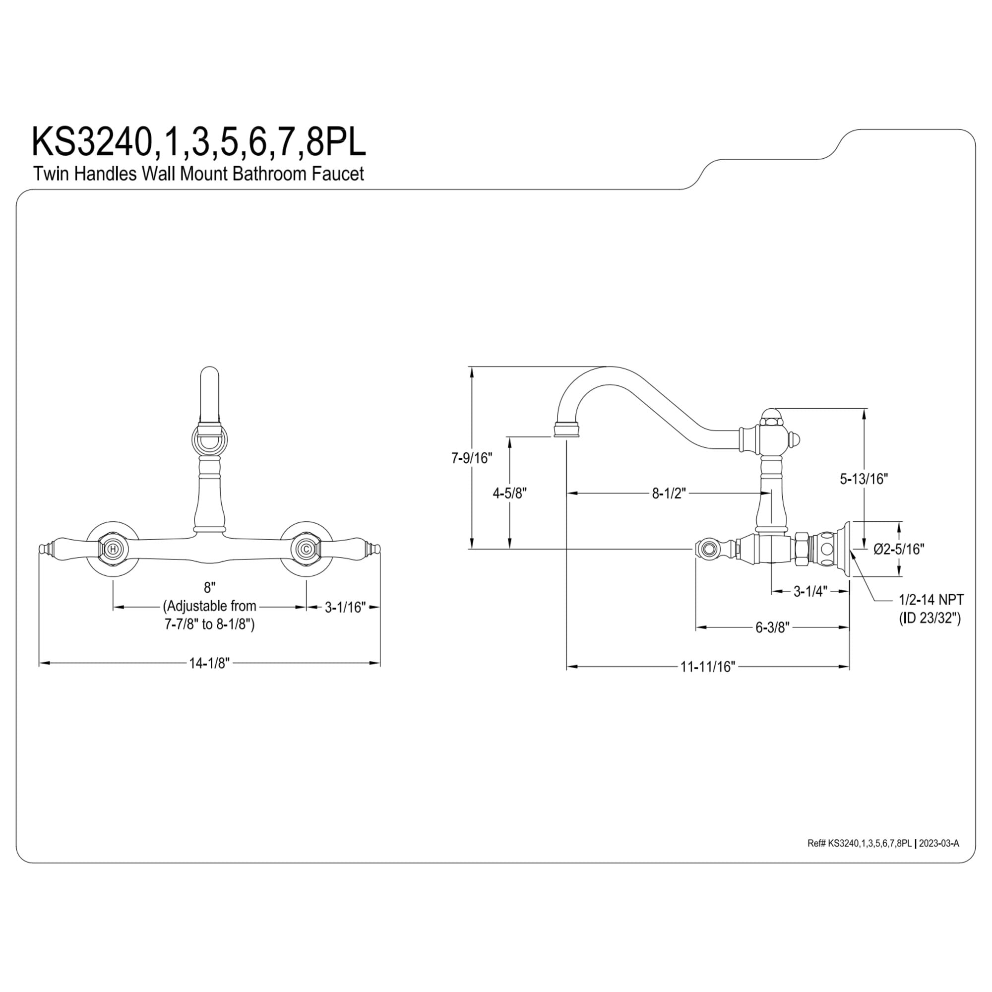 Kingston Brass KS3243PL Vintage Double-Handle Wall Mount Bathroom Faucet, Antique Brass