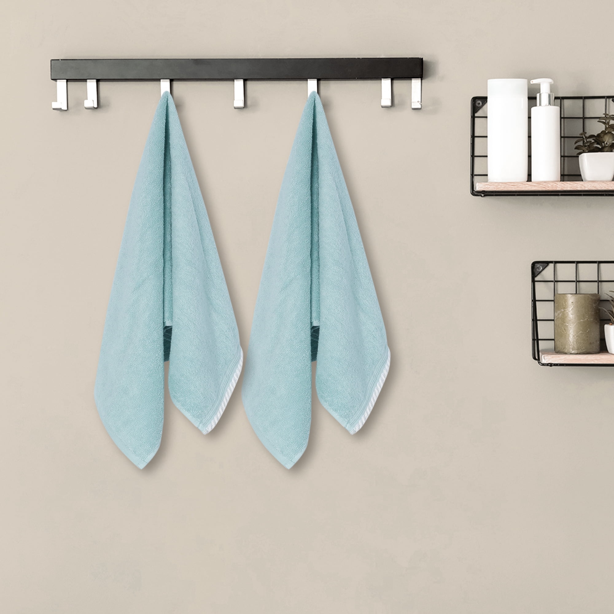 Unique Bargains Geometric Washcloths Set Cotton Bath Towels Low Lint Blue 4