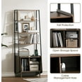 thumbnail image 3 of 5 Tier Ladder Shelf with Cabinet, Mid Century Modern Bookshelf, Tall Bookcase with Charging Station, Wood and Metal Open Display Shelf for Living Room, Bedroom, Home Office, Walnut, 3 of 8