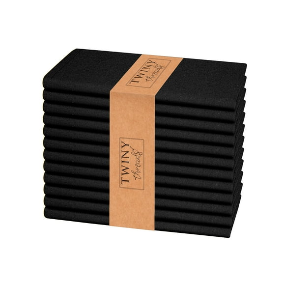 Twiny Threads Set of 12 Solid Reusable Cloth Dinner Napkins - Black