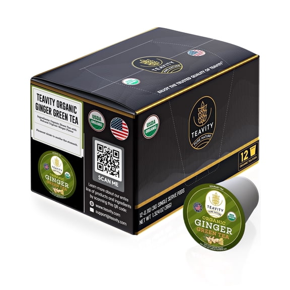 Organic Ginger Ginger Green Tea Pods for Keurig Brewers by Teavity - Caffeinated, 12 Tea Pods
