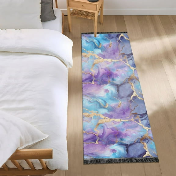 Blue Purple Marble Runner Area Rug 2x6 Soft Non-Slip Washable Bedside Carpet for Hallway Bedroom Living Room Home Decor