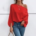 thumbnail image 7 of Sexlip Womens Off Shoulder Blouse Long Sleeve Puff Sleeve Design Satin Fabric Flowy Silhouette for Evening Occasions Red XL, 7 of 7