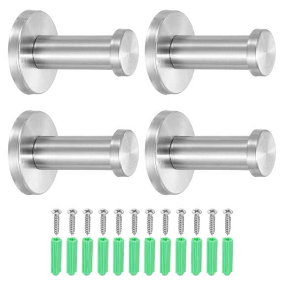 Uxcell 4 Pcs Stainless Steel Bathroom Towel Hooks, 2x0.7 Inch Heavy Duty Robe Coat Hooks Round Wall Mounted Hook with Screws for Bedroom Kitchen Closet Cabinet, Silver