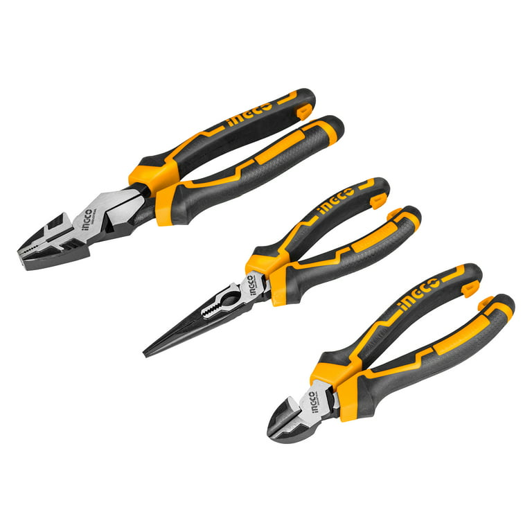 INGCO Pliers Tool Set, 3pcs Small Plier Set, 8 Inch Combination Pliers, 6  Inch Diagonal Cutting