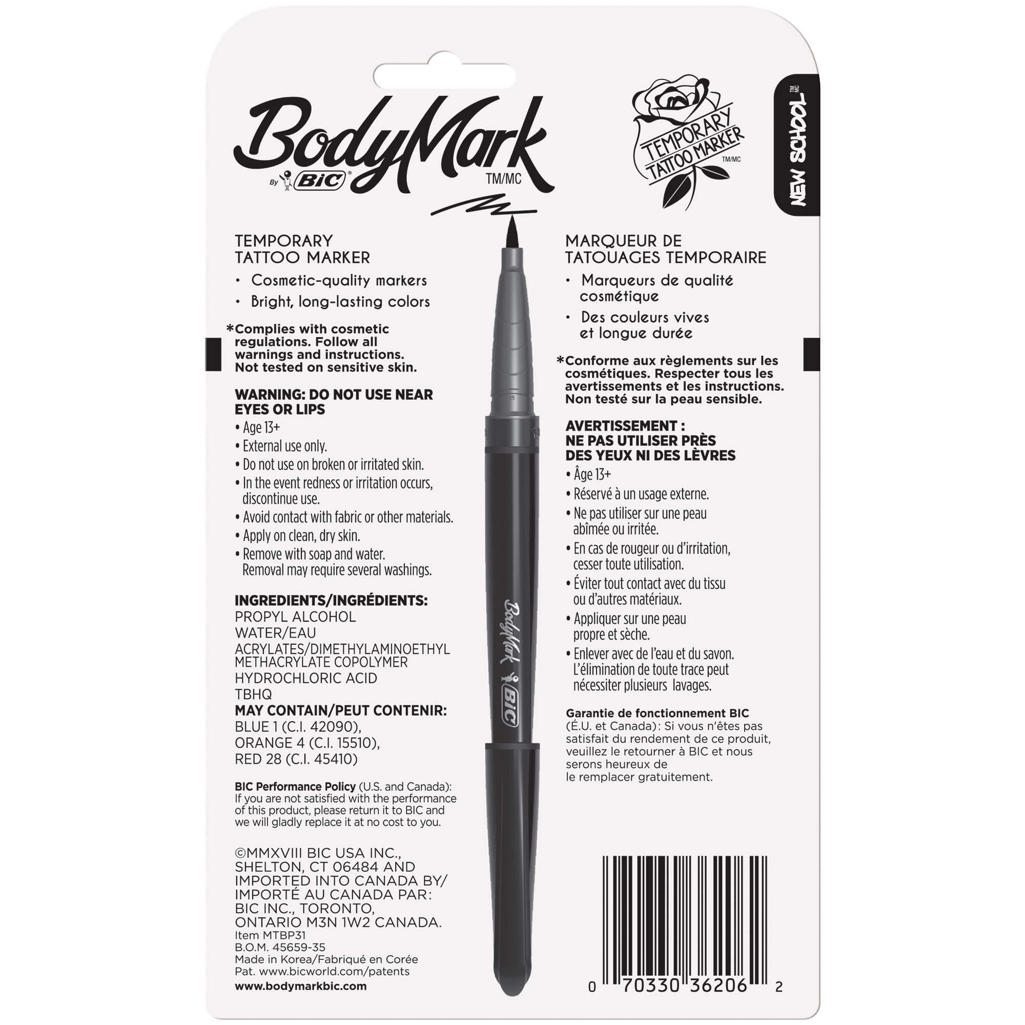 Bic Bodymark Temporary Tattoo Marker New School Assorted Colors 3 Count Walmart Com