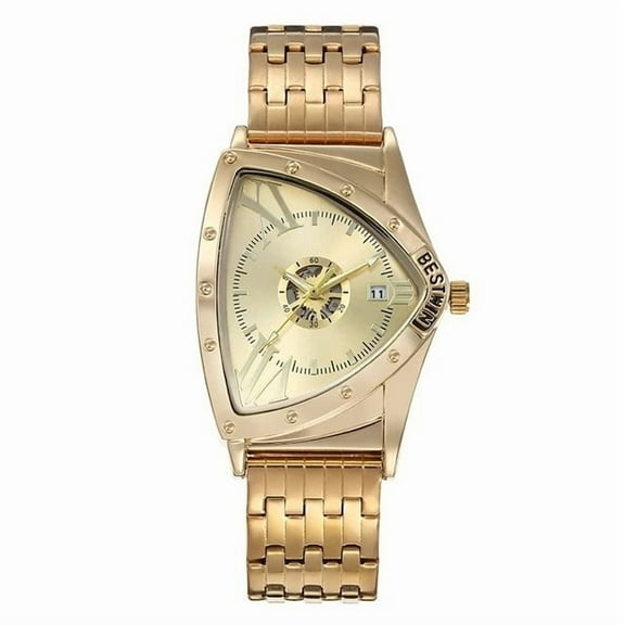 Explojoy Men's Triangle Quartz Watch – Waterproof Gold-Tone Stainless Steel with Unique Design