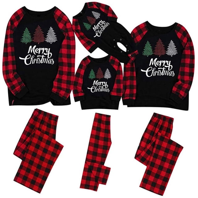Family Matching Christmas Pajama Sets Christmastree Top Pants 2PCS Sleepwear Christmas PJs Bodysuits