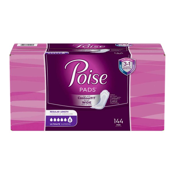 Poise Ultimate Absorbency Pads ContourFIT Regular Length Count=144