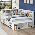 thumbnail image 3 of Full Size Daybed, Multifunctional Storage Bed Frame with Under-Bed Storage Drawers, Built-in Bookcase & Storage Cupboard, Space-Saving Kids/Teen Bed, Mattress Not Included, White, 3 of 11