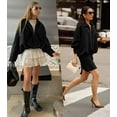 thumbnail image 6 of Womens Suede Zipperd Bomber Jacket Lapel Long Sleeve Motorcycle Cropped Coat Y2k Going Out Jackets Outerwear, 6 of 15