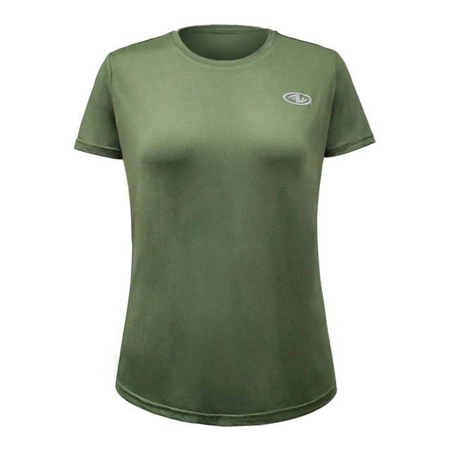 Playera Athletic Works para Mujer, Deportiva Manga Corta Verde Militar Talla XCH