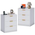 thumbnail image 2 of Fluted Nightstand with Charging Station, Bedside Table with Drawers and Open Storage Space, Metal Handles and Rounded Corners for Safety, Side Tables, End Table Bedroom, Living Room, 2 of 10