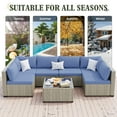 thumbnail image 6 of MRUAKA Outdoor Patio Furniture Set, 7-Piece Modular Sectional Sofa With Tea Table and Free Cushion, PE Wicker Outdoor Conversation Set for Patio, Garden, Backyard,Haze Blue, 6 of 7
