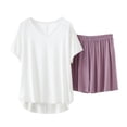 thumbnail image 2 of Akafmk Women's V Neck Pajama Set Short Sleeve T-Shirt with Wide Leg Shorts Loungewear Set, 2-Piece, Sizes M, 2 of 5