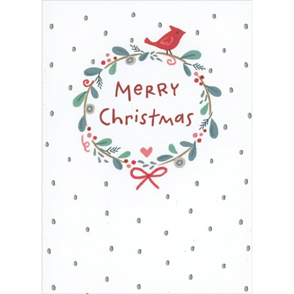 RSVP Simple Red Bird on Thin Branch Wreath Christmas Card