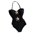 thumbnail image 2 of OGLCCG Tween Girl's One Piece Swimsuits Metal Starfish Ruched Cut Out Halter Bathing Suits Fashion Summer Beachwear Swimwear 7-16 Years, 2 of 7