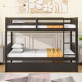 thumbnail image 2 of SESSLIFE Twin Over Twin Bunk Bed with Trundle, Convertible Wood Bunk Bed Frame with Ladder & Safety Guardrail, Separates into 2 Twin Beds, Space-Saving for Kids Bedroom, Guest Room, Espresso, 2 of 8
