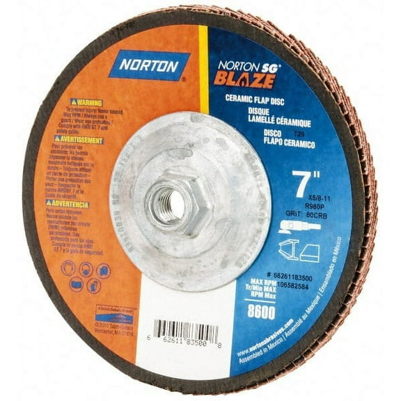Norton Abrasives Arbor Mount Flap Disc,7in,60,Med. 66261183500