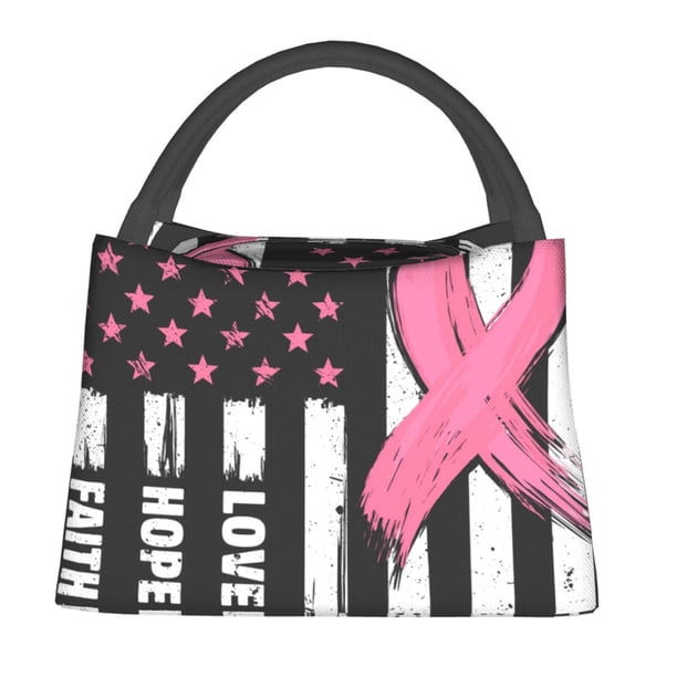 Fotbe Ribbon Breast Cancer Awareness Bolsa Térmica Portátil con Estampado, Bolsa de Entrega de Alimentos Aislada, Bolsa Reutilizable de Gran Capacidad para Comidas y Supermercado