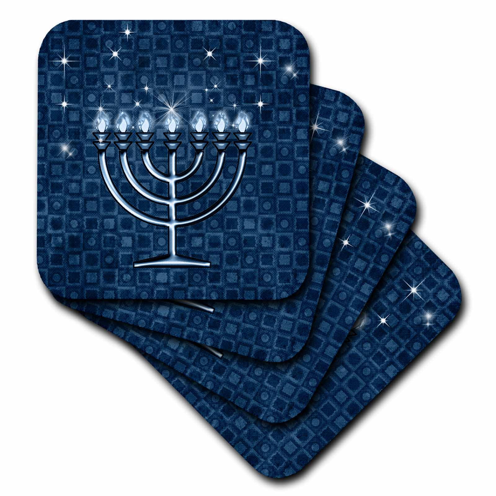 3dRose Hanukkah Menorah Blue Soft Coasters, set of 8