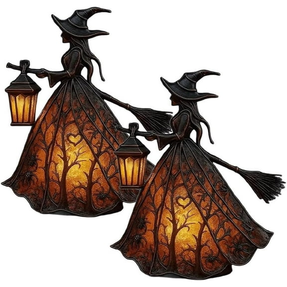 HaCpiu Halloween Witch Lamp, Gothic Spooky Witch Decor with Holding Lantern, Unique Table Lamp Decoration Figurine, Standing Night Light for Home, Porch, Tabletop, Party Decor, for Halloween Gift