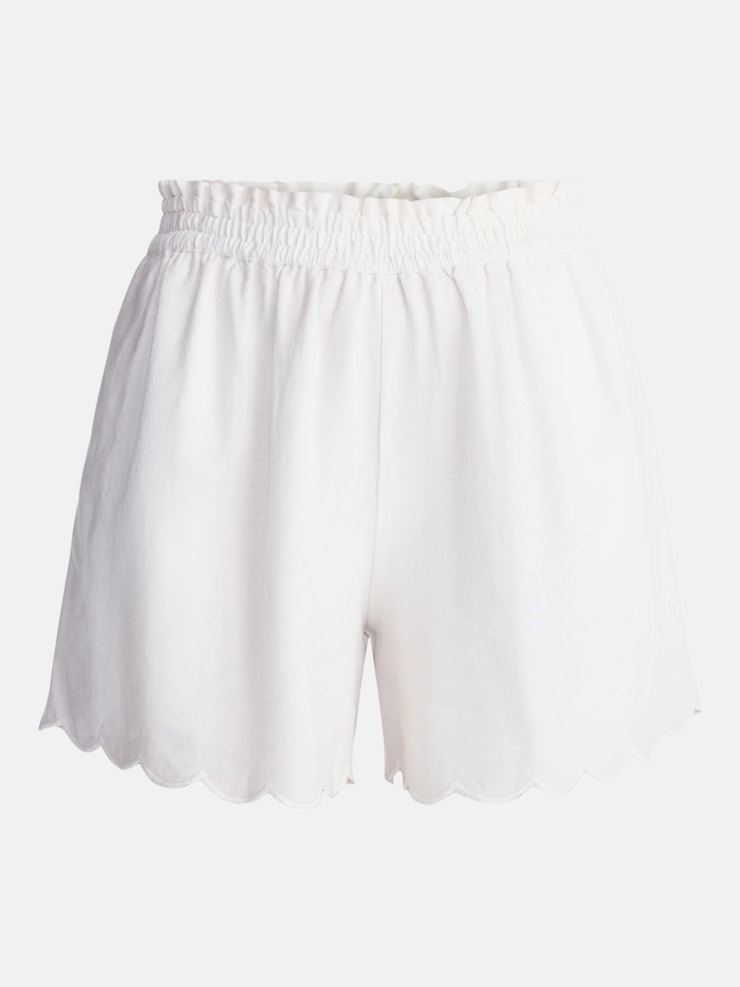 Time and Tru Women's Linen Blend Shorts with Scalloped Hem, Sizes XS-XXXL