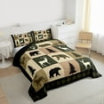 thumbnail image 3 of Feelyou Rustic Farmhouse Bear Full Size Comforter Sets, Reindeer Moose Wildlife Bedding Comforter Set, Olive Drab Square Plaid Reversible Bedding Sets, Breathable Home Decor, 3-Piece, 3 of 8