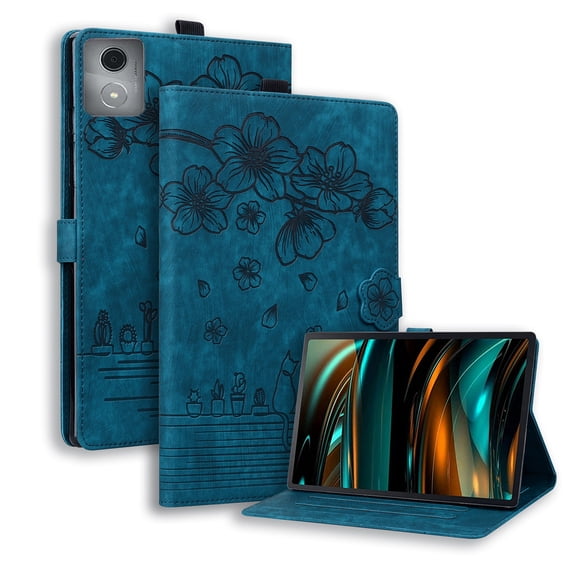 FJLBDE Case for Lenovo Tab M11 Plus/K11 Plus 11.5 Inch 2024 with Stand, Card Slot, Embossed Flower PU Leather Folio Magnetic Cover with Pen Holder, Blue