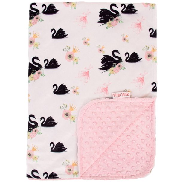 Top Tots Deluxe Minky Baby Blanket for Infant, Black Swan, Unisex