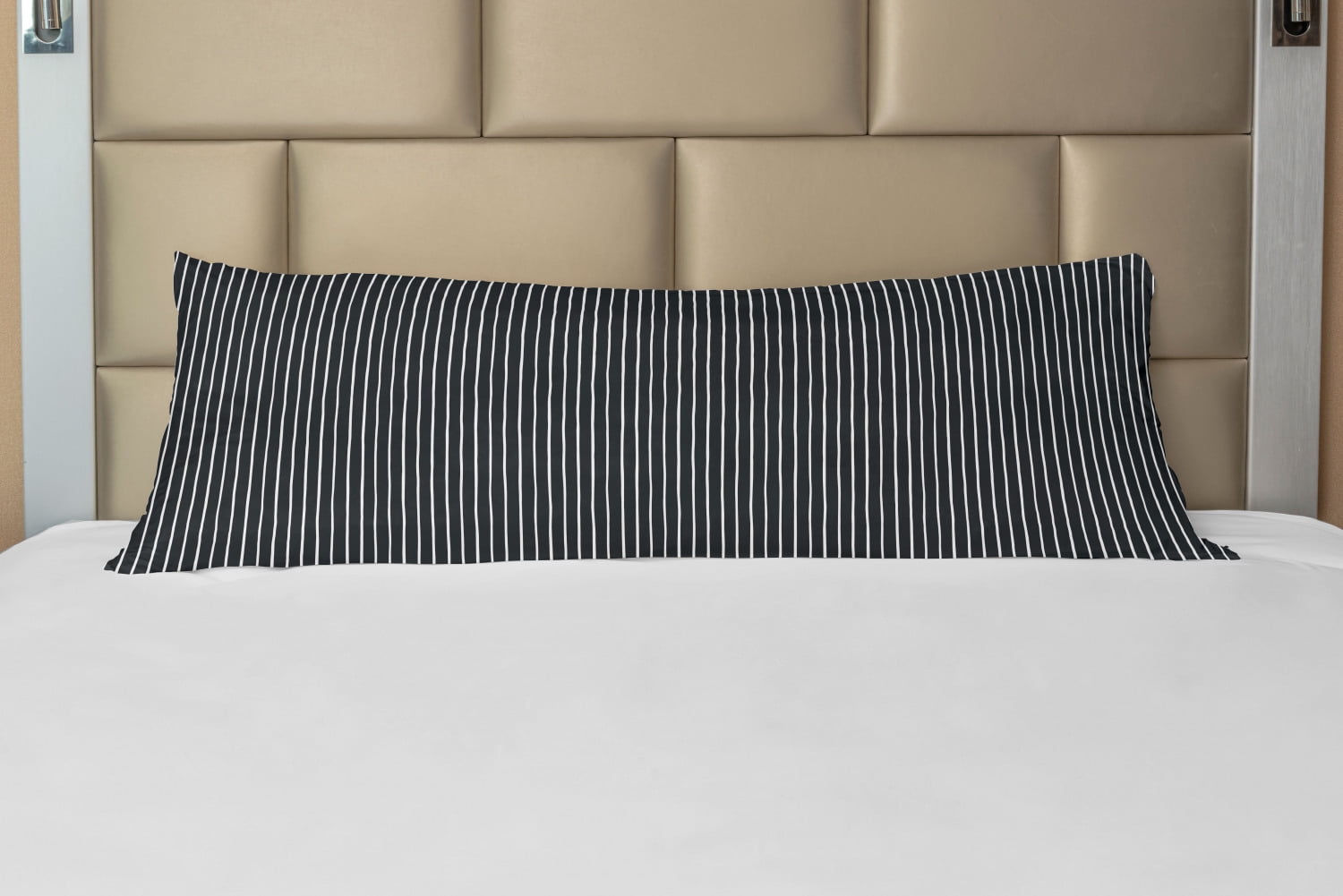 Black and White Striped Microfiber Body Pillow Cover with Zipper, 21" x 54"