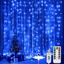 Morttic 300 LEDs Curtain String Light, 9.8FT x 9.8FT 8 Lighting Modes Fairy Window String Lights Wedding Party Home Garden Bedroom Outdoor Indoor Wall Decorations (Blue)