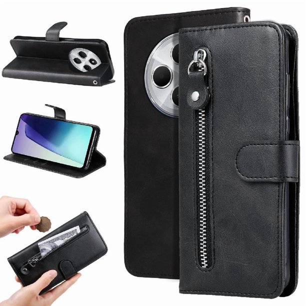 Estuche de Cuero PU con Cierre para Xiaomi Redmi 14C 4G , Funda Protectora con Billetera y Correa