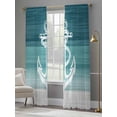 thumbnail image 5 of Nautical Anchor Teal Green Semi Sheer Curtains 108 Inch Length 2 Panels Set, Coastal Ocean Ombre Striped Sheer Kitchen Curtain Privacy Voile Window Curtain for Living Room Bedroom Rod Pocket Drapes, 5 of 7