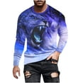 thumbnail image 4 of Yaoyar Men's T-Shirt Novelty Long Sleeve Tops 3D Lion Graphic Print Pullover Blouses Casual Round Neck Leisure Holiday Tees,Purple,M, 4 of 6