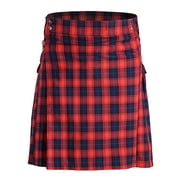 fartey Men Scottish Utility Kilts Casual Pleated Plaid Print Skirts with Pockets High Waist Summer Tartan Skirts