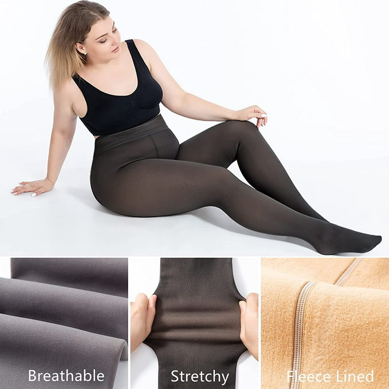 Women's Winter Tights Fleece Lined Pantyhose Opaque Warm Leggings Thicken  Fake Translucent Tights Elastic Control Top