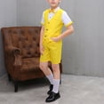 thumbnail image 2 of Odeerbi Chicos 4 Pcs Caballero Traje Formal Manga Corta Vestido Camisa + Traje Pantalones Cortos + Chaleco + Corbata Escenario Rendimiento Trajes Conjunto, 2 of 3