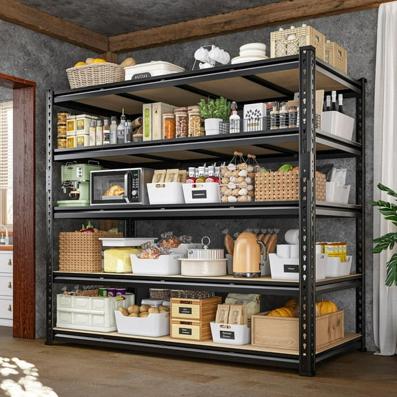 55" W Storage Shelves, 2550LBS Garage Shelving Heavy Duty, 5-Tier Heavy Duty Shelving, Adjustable Metal Shelving Unit for Garage, Warehouse, Pantry, Kitchen, 55" W × 24" D × 72" H, Black