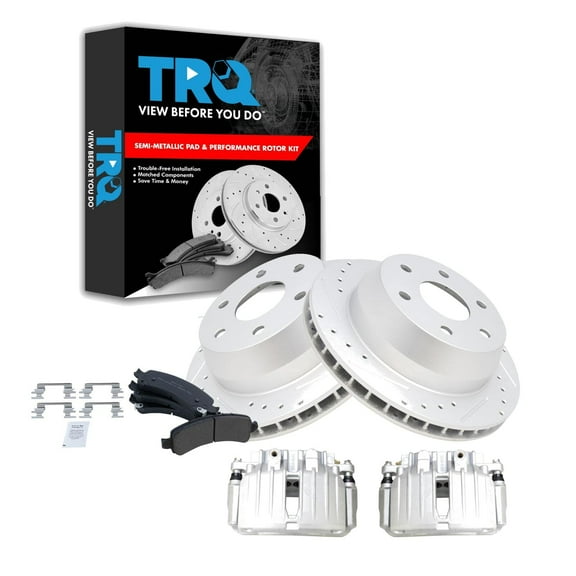 TRQ Rear Brake Calipers Ceramic Pads & Drilled Rotors Fits Select 2002 Suburban Yukon